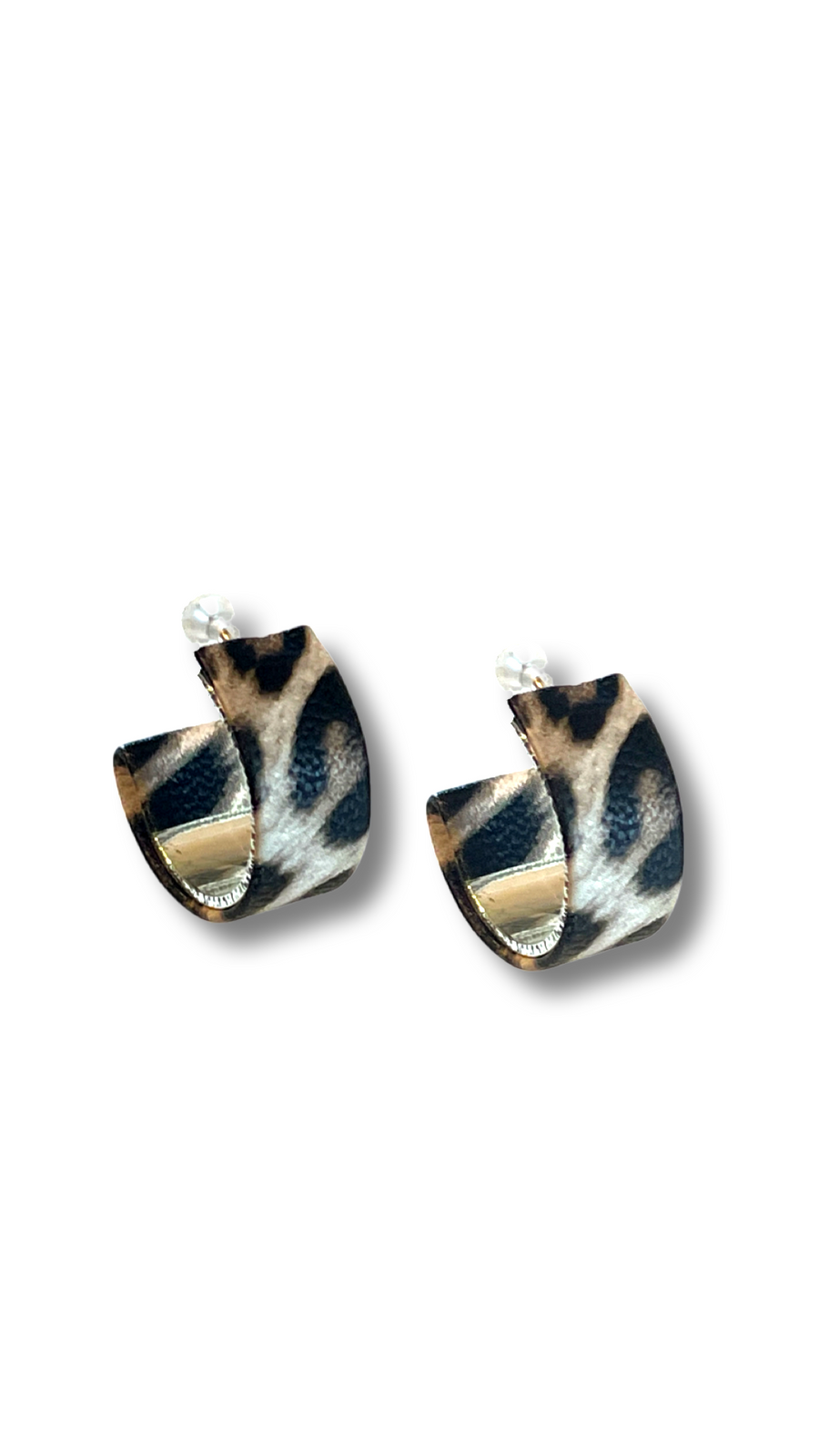 Leopard print leather hoop earrings