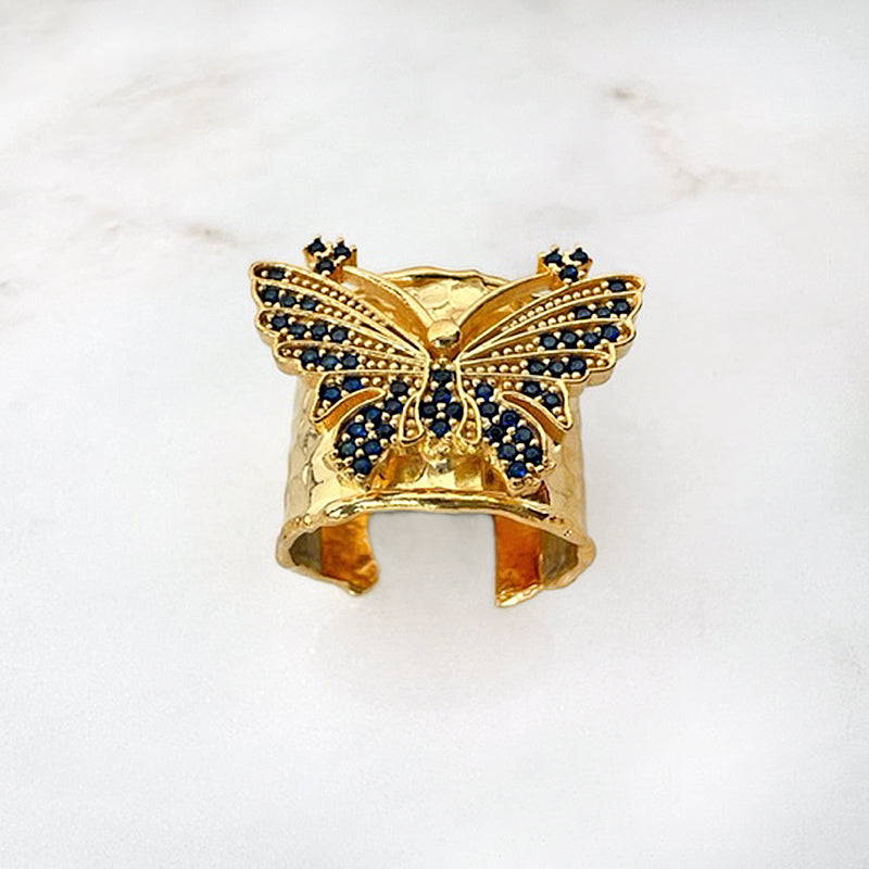 Pave ring butterfly- blue