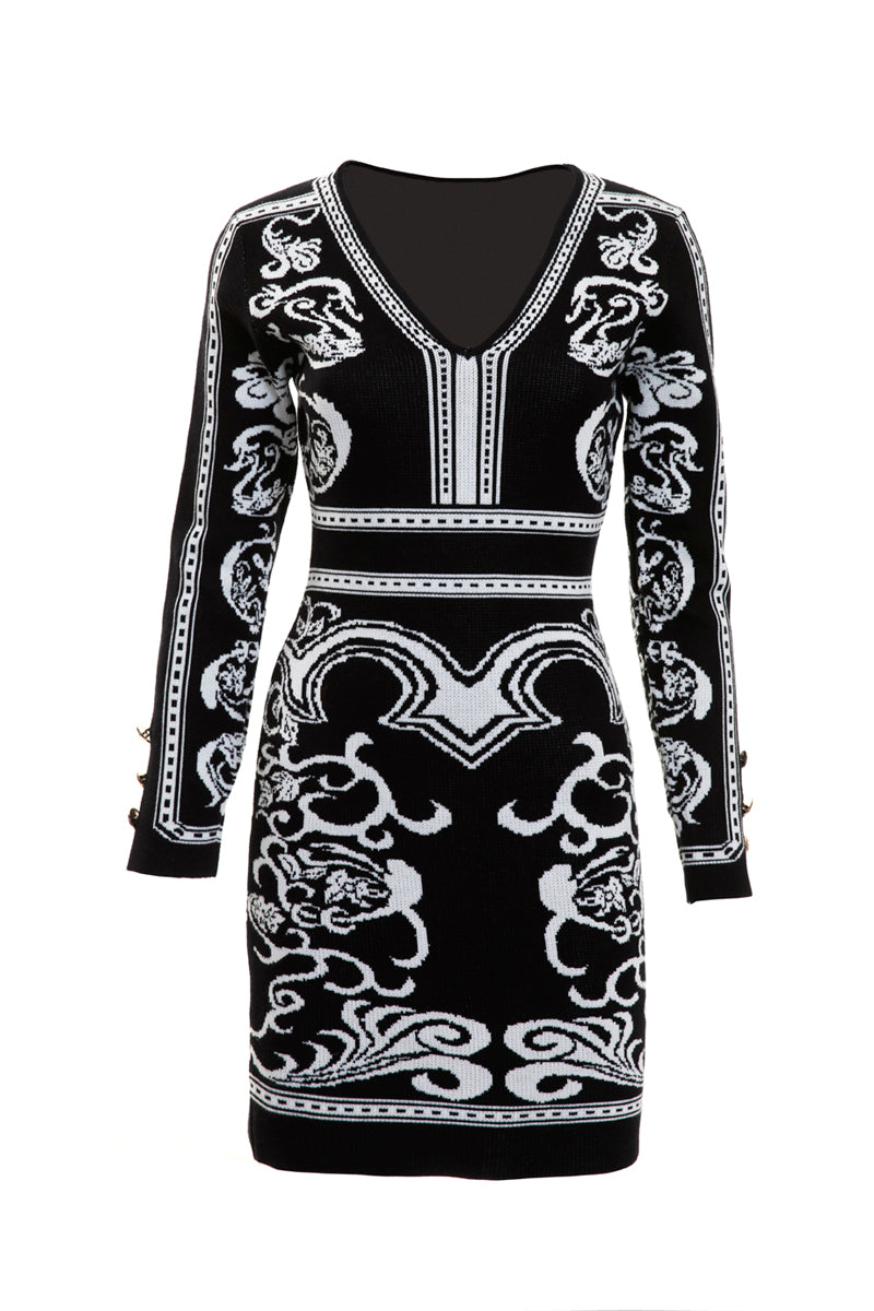 Black & white knitted bodycon dress