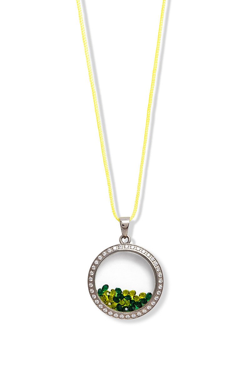 CRYSTAL CHARM YELLOW CORD NECKLACE