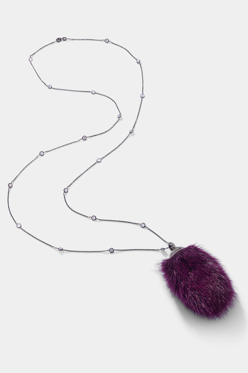 Maroon mink silver necklace