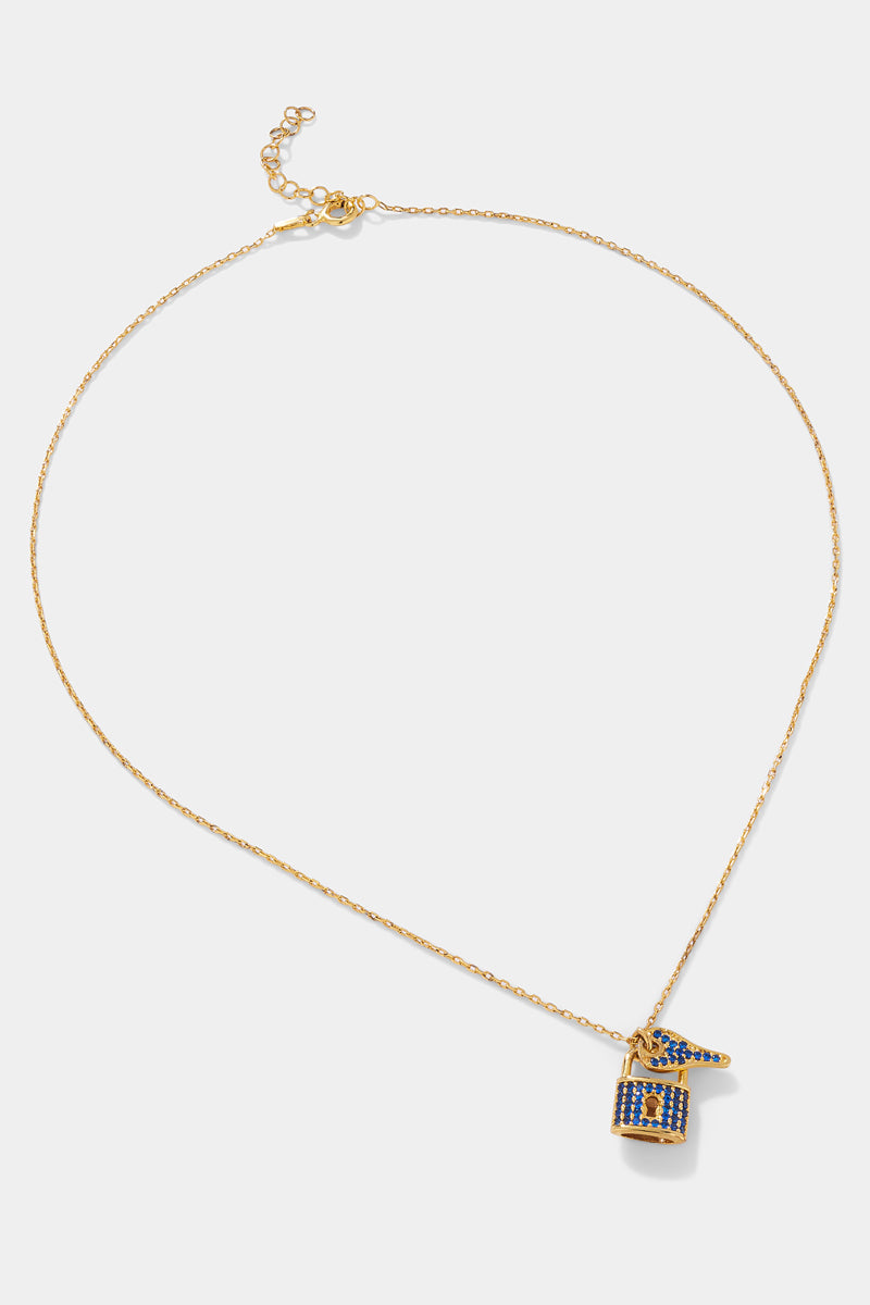 Blue Lock & Key silver necklace