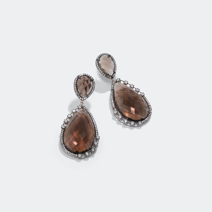 Silver Drop Earrings - Brown