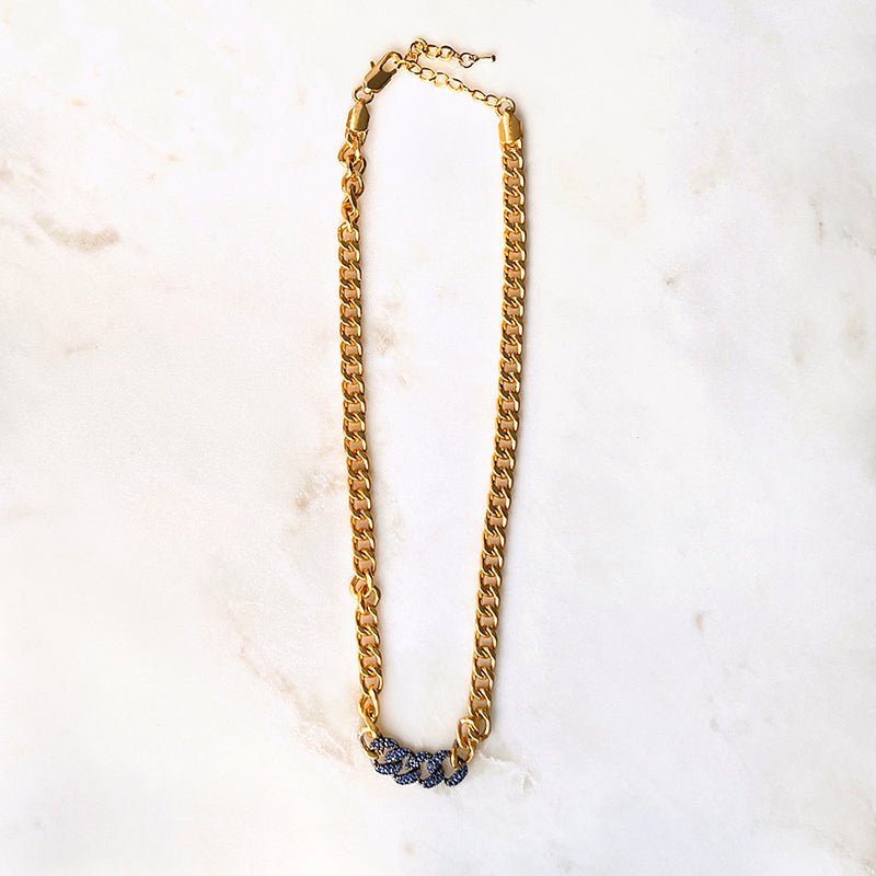 Stainless steel pave short necklace - blue