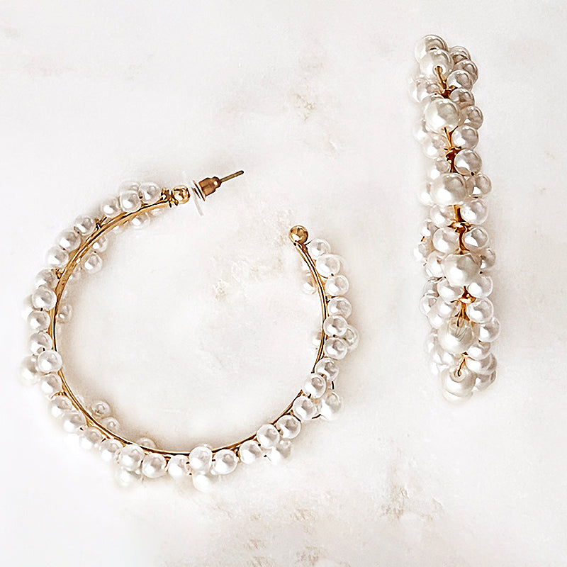 gold plated large hoops with pearls