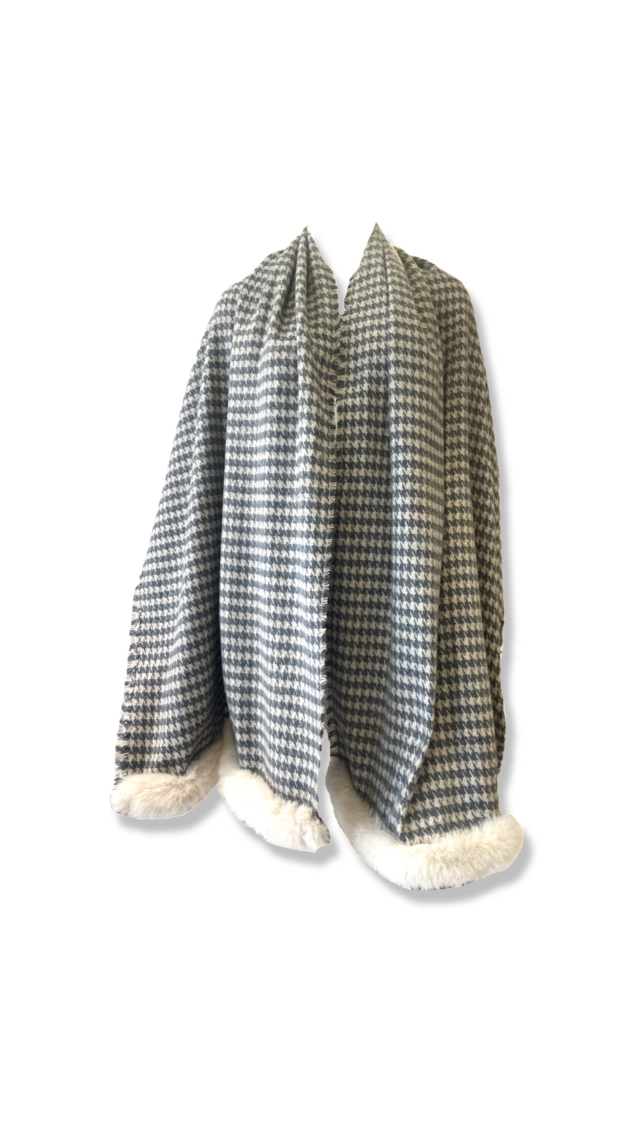 Carolina black & white checkered scarf with fur