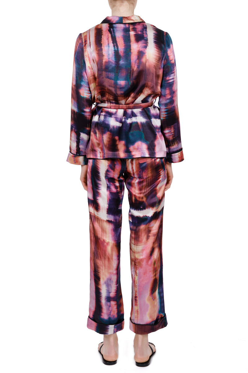 Terpsichori purple print silk satin pajama set