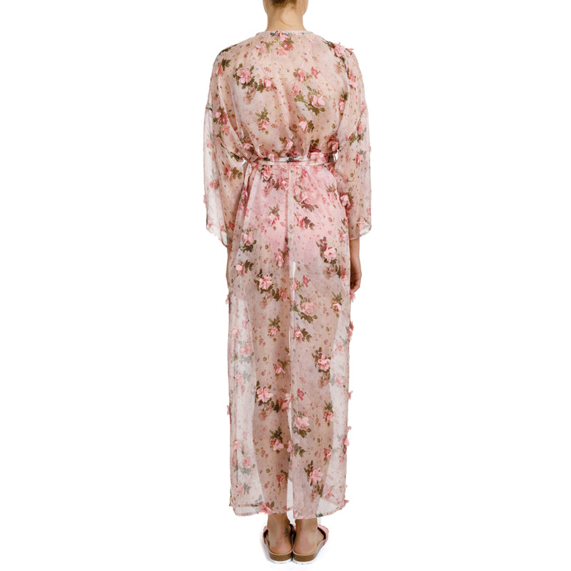 Cemeli appliquéd floral-print chiffon kimono