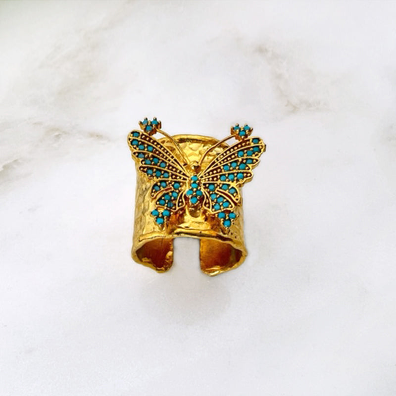 Pave ring butterfly- turquoise