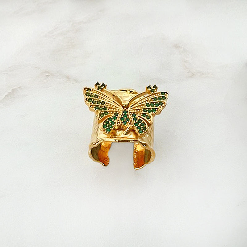 Pave ring butterfly- green