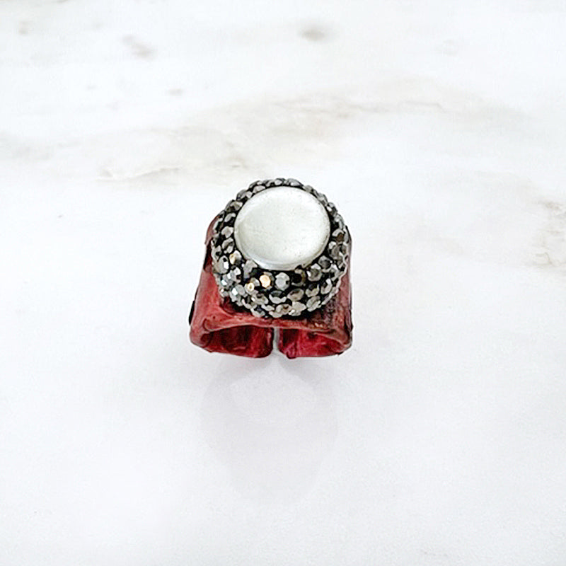 Leather & Agate ring red