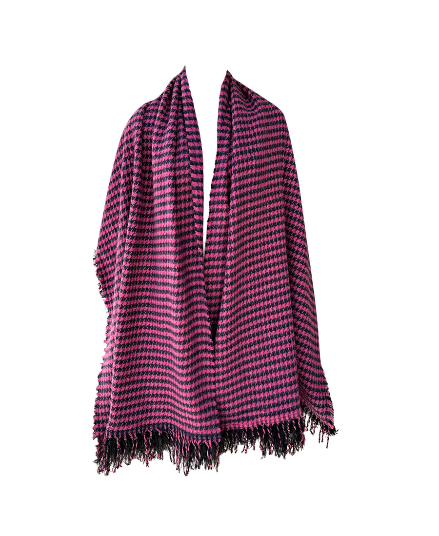 Carolina black & pink checkered scarf with feathers