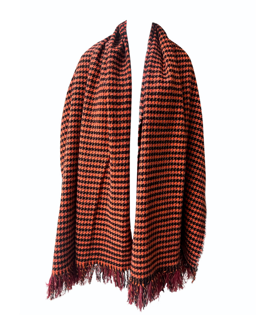 Carolina black & orange checkered scarf with feathers