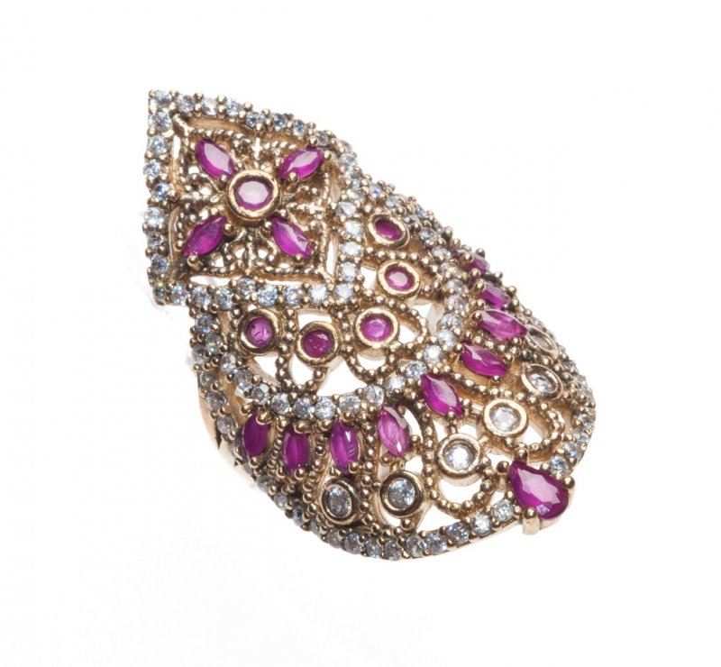 Purple Crystal & Silver Oriental Ring