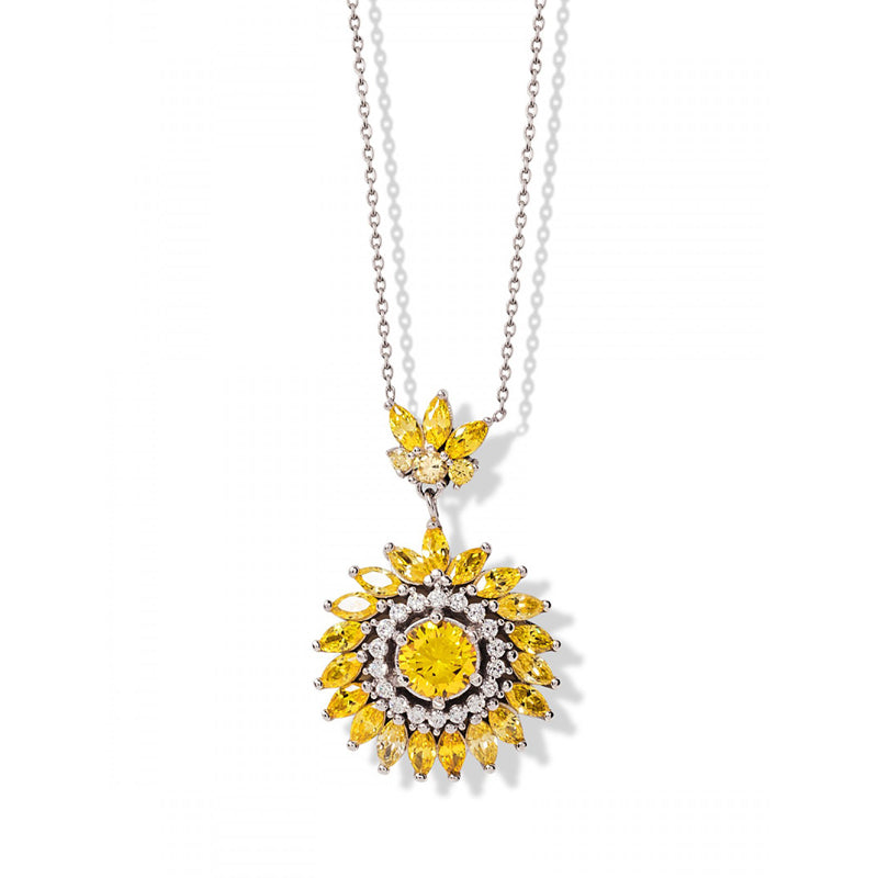 YELLOW & WHITE FLOWER SILVER NECKLACE